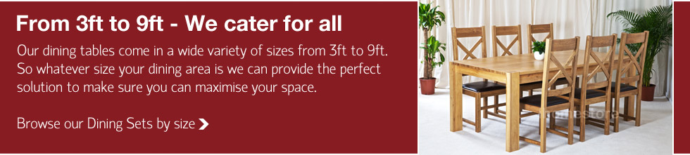 Oak Dining Sets from 3ft to 9ft